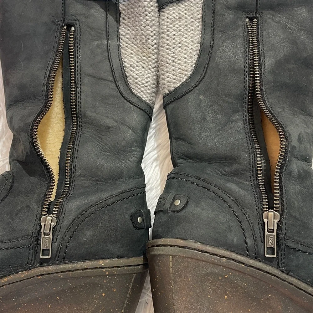 UGG Soft GRAY MID CALF BOOTS ZIPPER SIDE LEATHER WOMENS SIZE 6 WEDGE